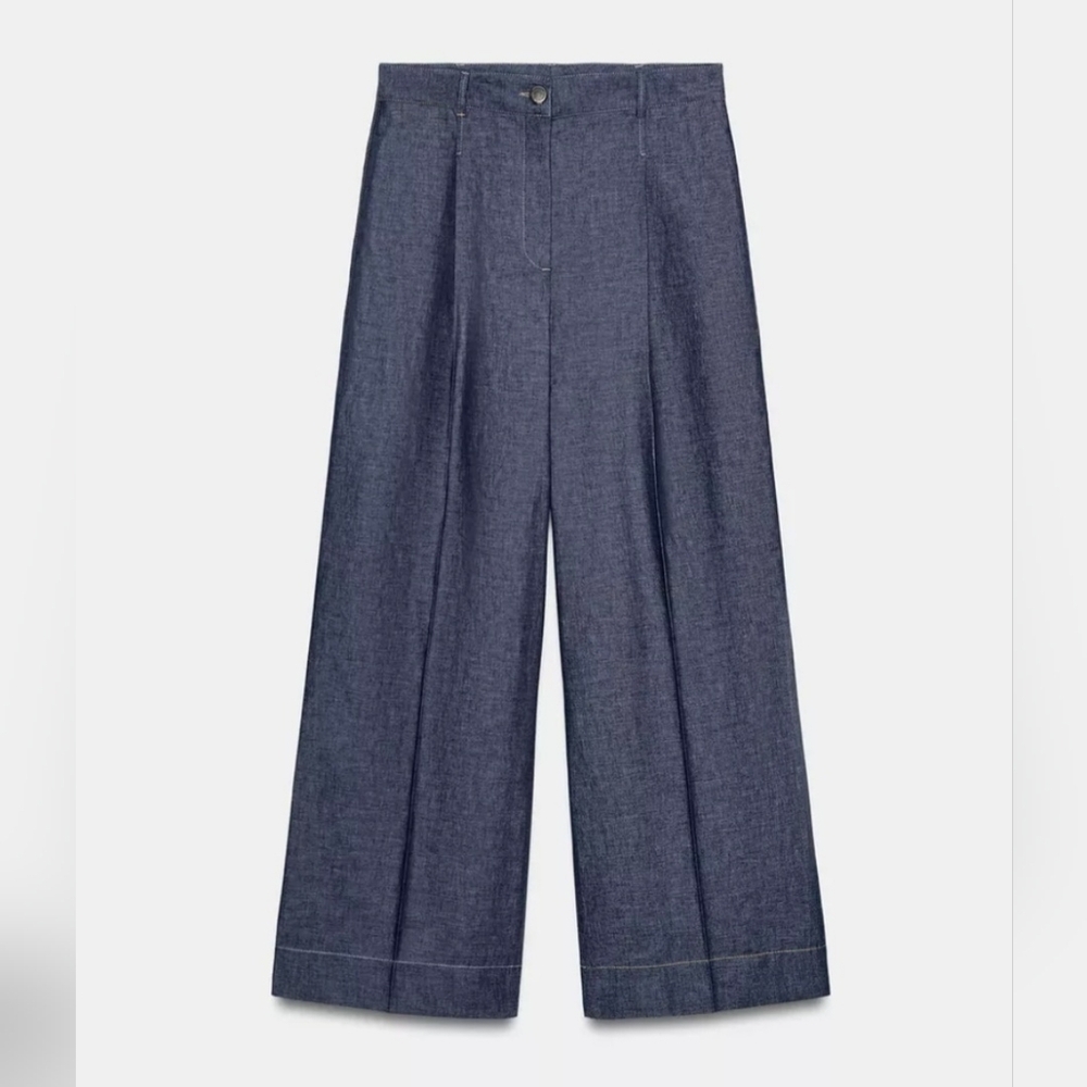 Zara Navy Blue High Waist Wide-Leg Shorts